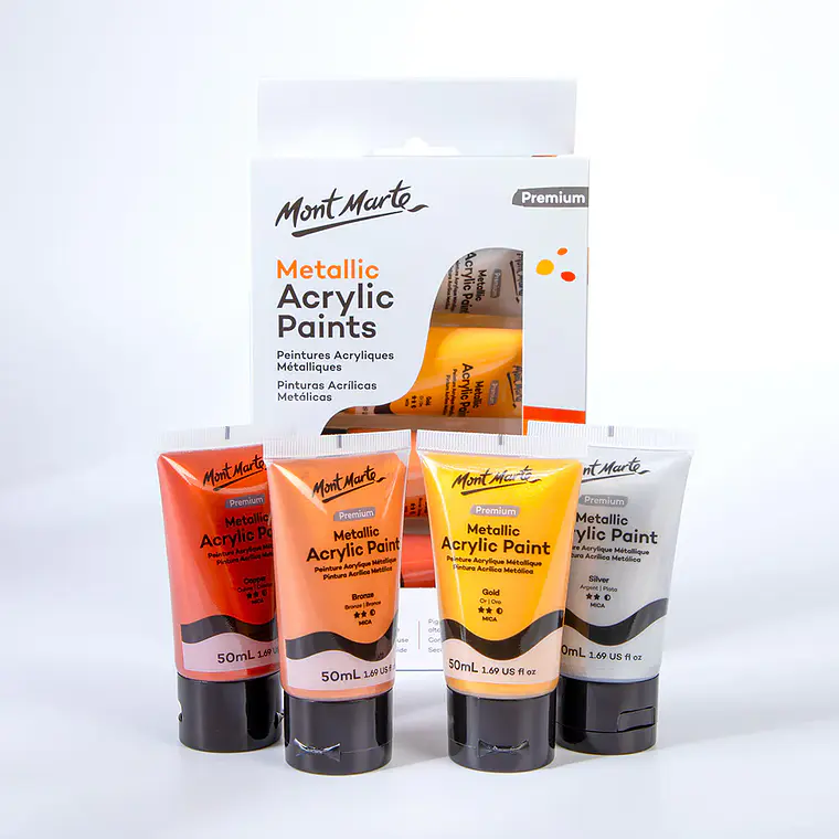 Set 4 Pinturas Acrílicas Metalizadas Mont Marte 50 Ml C/u 2