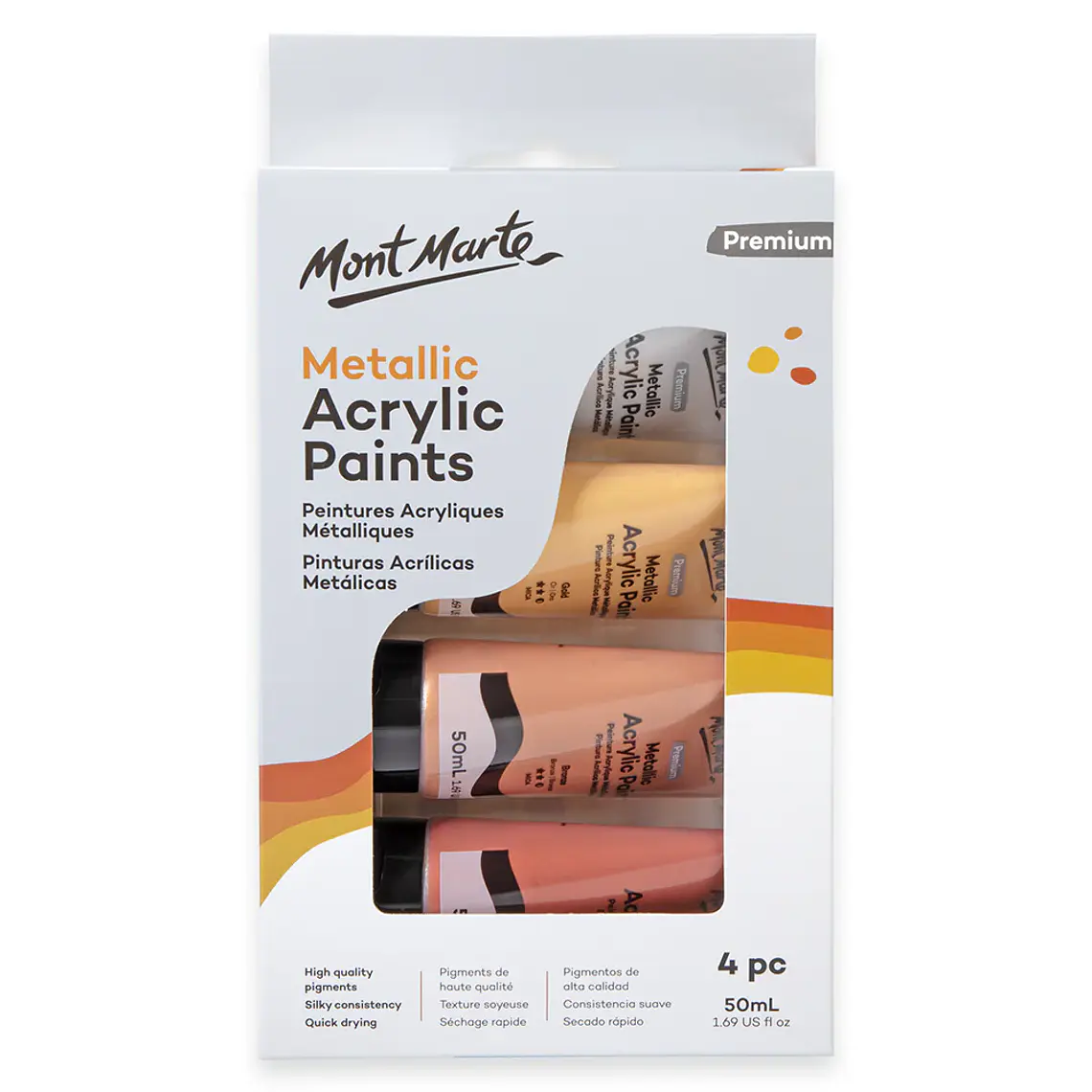 Set 4 Pinturas Acrílicas Metalizadas Mont Marte 50 Ml C/u 1