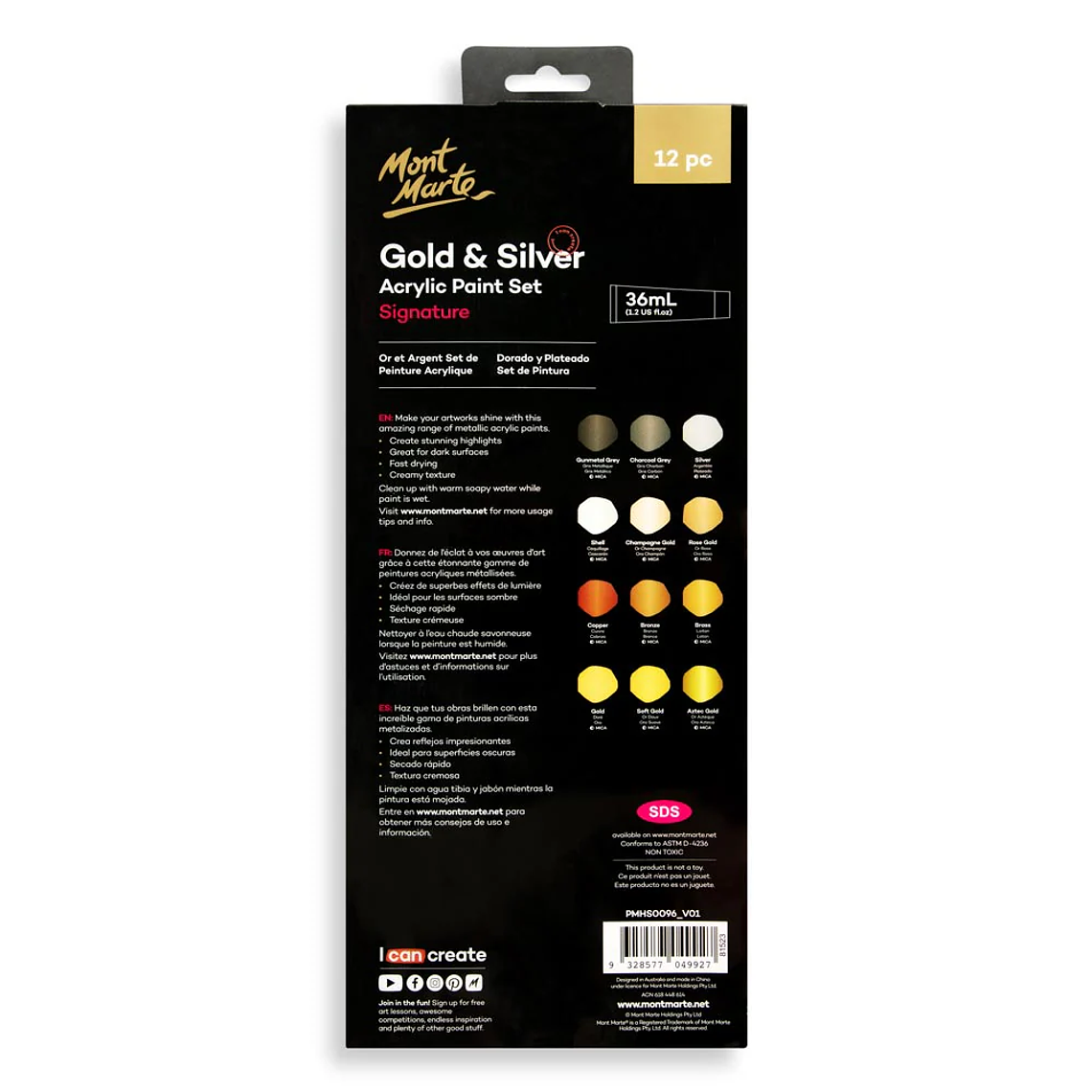 Set De 12 Pinturas Acrílicas Metálicas Pro X 36ml Mont Marte 2