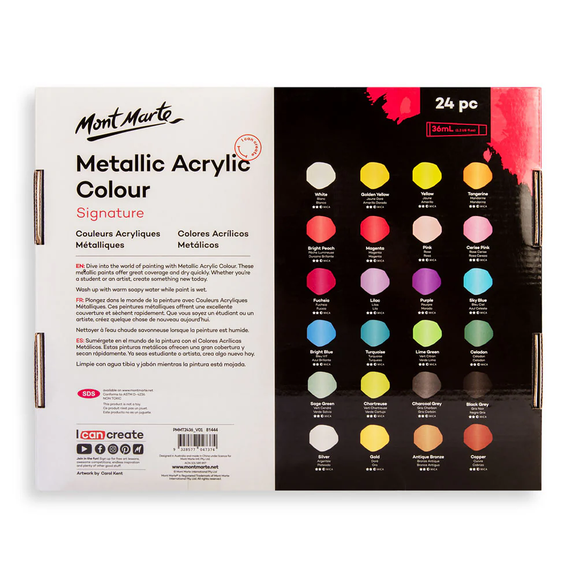 Set 24 Pinturas Acrílicas Colores Metálicos Mont Marte 36 Ml 3
