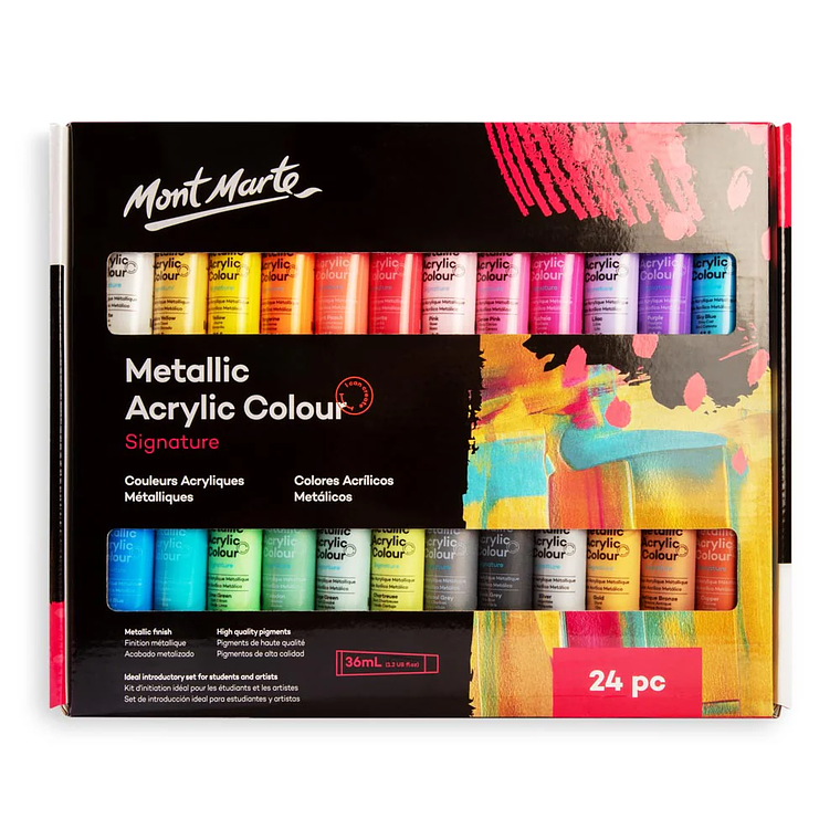 Set 24 Pinturas Acrílicas Colores Metálicos Mont Marte 36 Ml 1