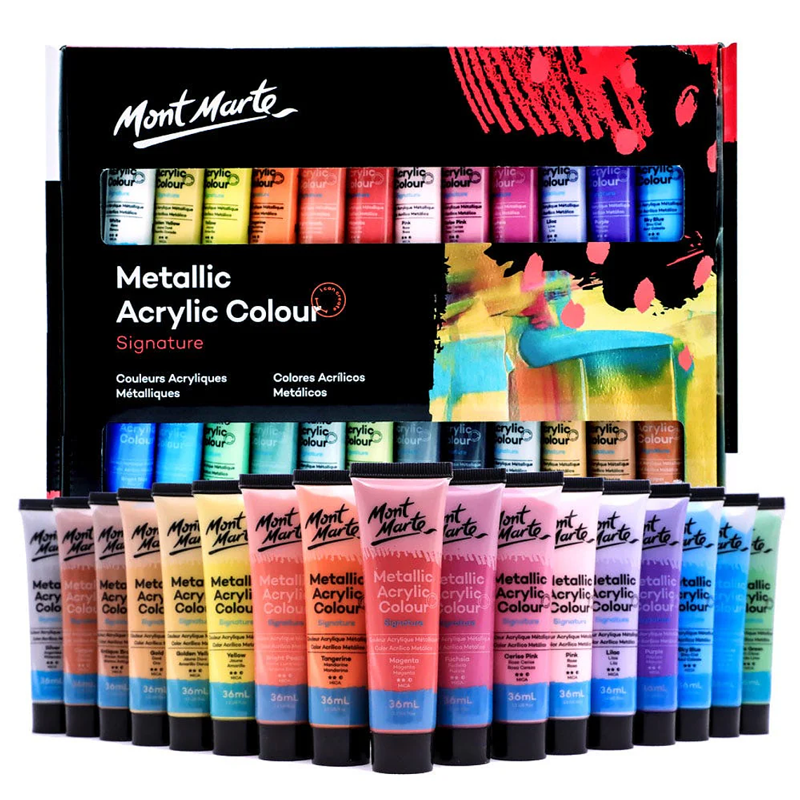 Set 24 Pinturas Acrílicas Colores Metálicos Mont Marte 36 Ml 2