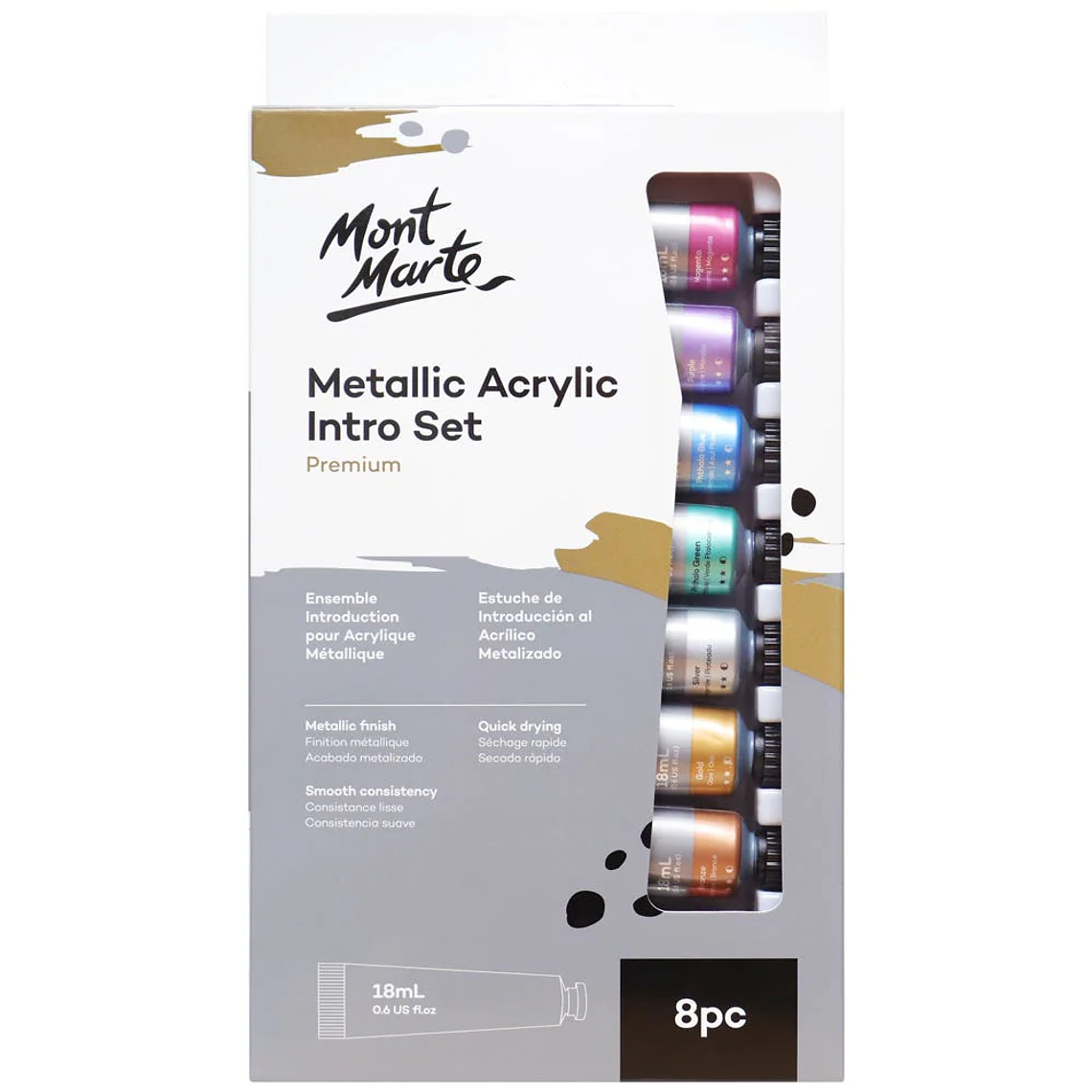 Set 8 Pinturas Acrílicas Metálicas X 18 Ml Mont Marte 1