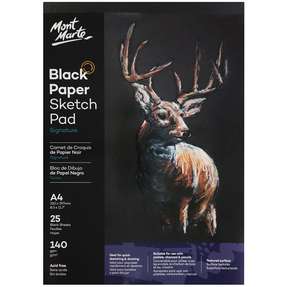 Block Dibujo Papel Negro A4 Oficio 25 Hojas 140g  Mont Marte 1
