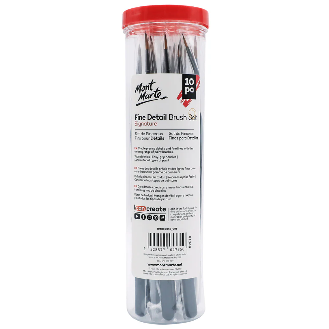 Set 10 Pinceles Detalles Finos Taklon Acrílico Óleo Acuarela Mont Marte Marrón 2