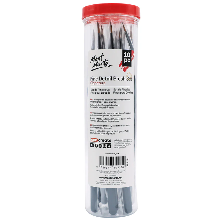 Set 10 Pinceles Detalles Finos Taklon Acrílico Óleo Acuarela Mont Marte Marrón 2