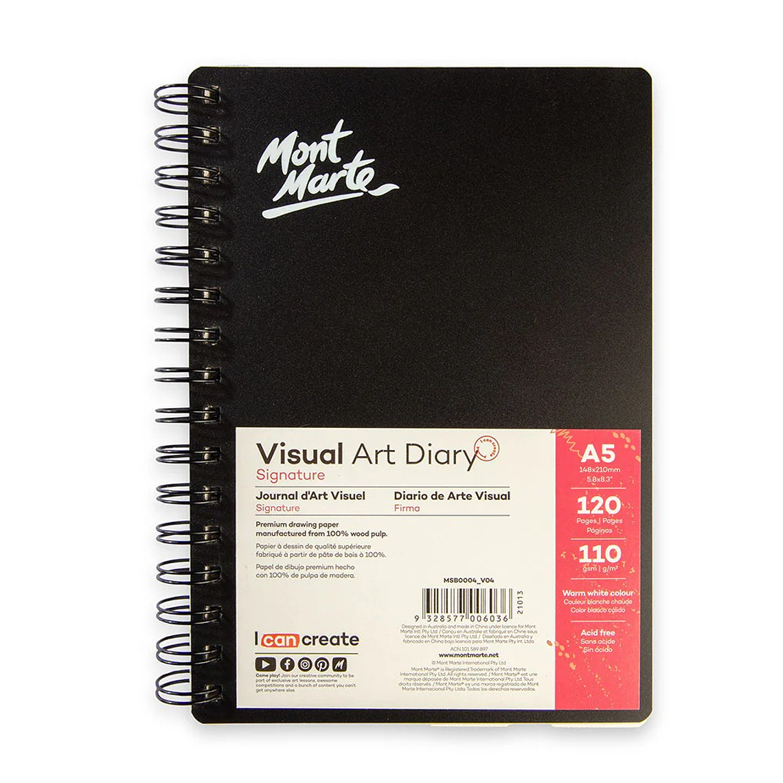 Cuaderno Dibujo Mont Marte A5 Diario Visual 60 Hojas Lisas Negro 1