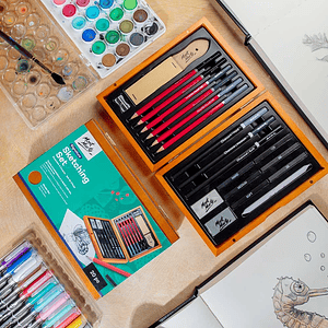 Set Para Dibujo y Bocetos Caja Madera Mont Marte 20 Pcs