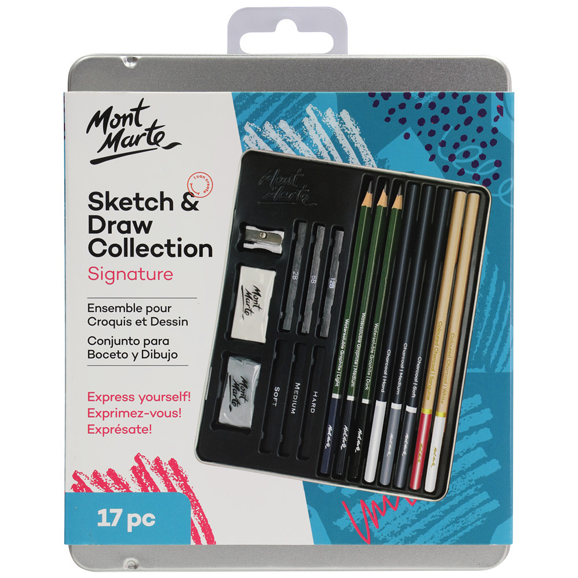 Set de Dibujo Artístico 17 Pc Caja Metálica Mont Marte 2