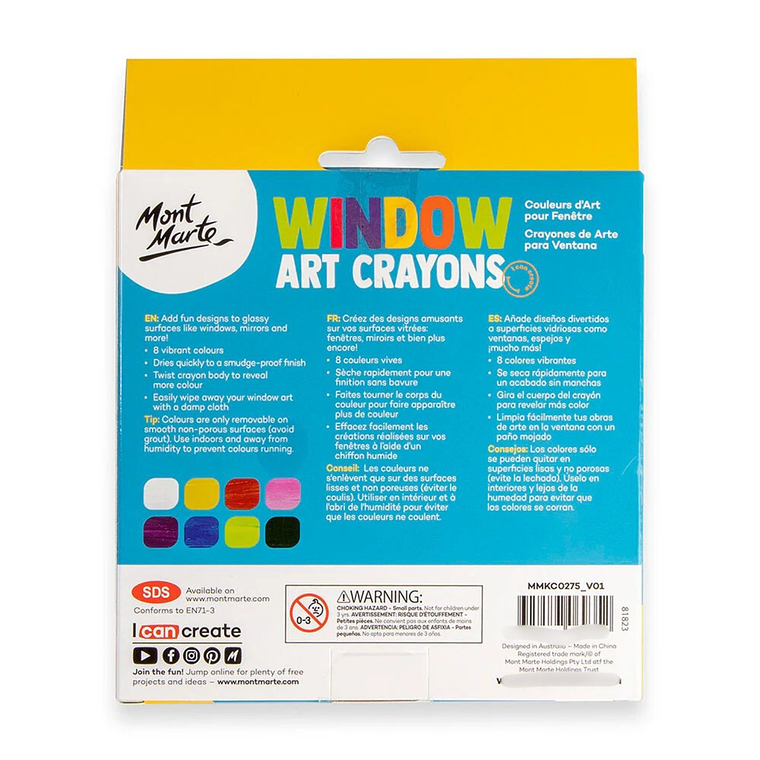 Pack 8 Crayones Lavables Para Dibujar En Ventanas Mont Marte 5