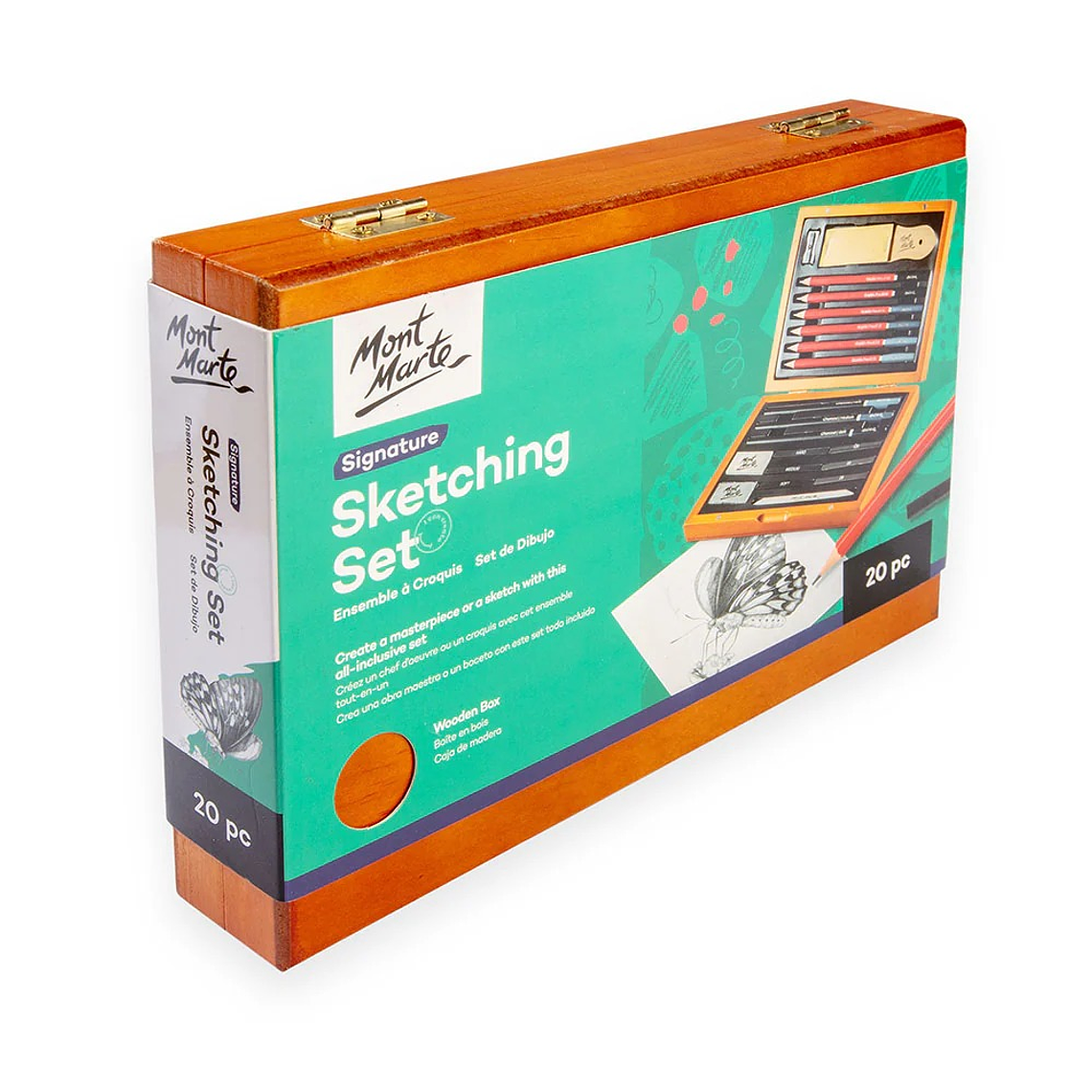 Set Para Dibujo y Bocetos Caja Madera Mont Marte 20 Pcs 5
