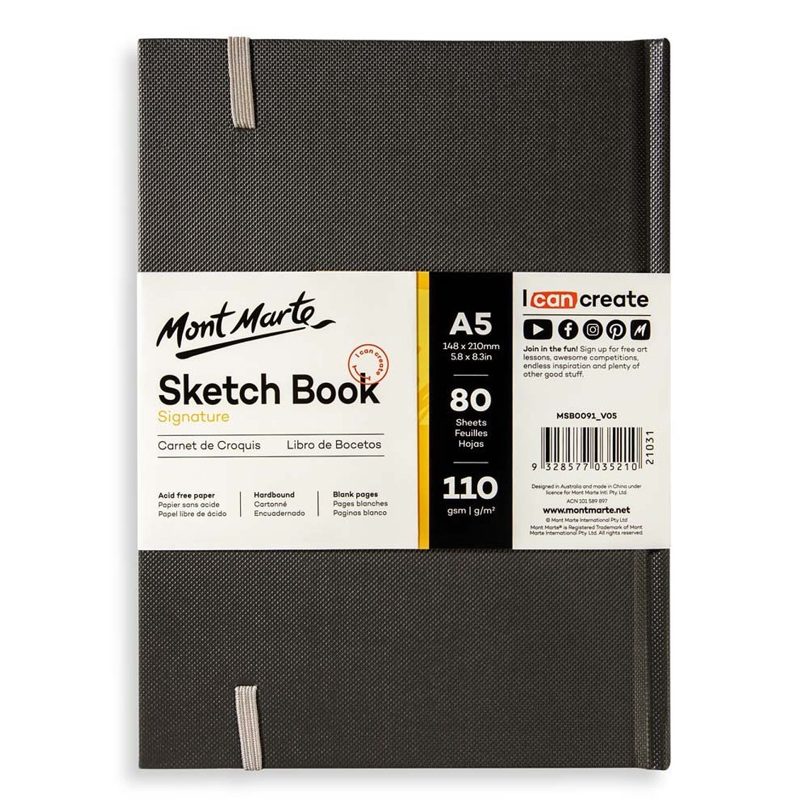 Cuaderno De Dibujo Tapa Dura Mont Marte Tamaño A5 80 Hojas 4