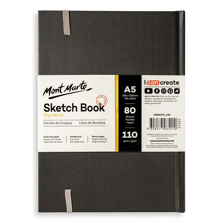 Cuaderno De Dibujo Tapa Dura Mont Marte Tamaño A5 80 Hojas 4
