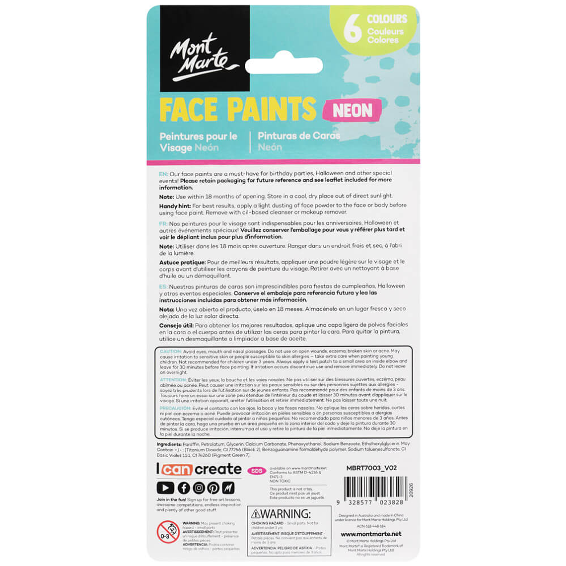 Pack Pintacaritas 6 Colores Mont Marte 4