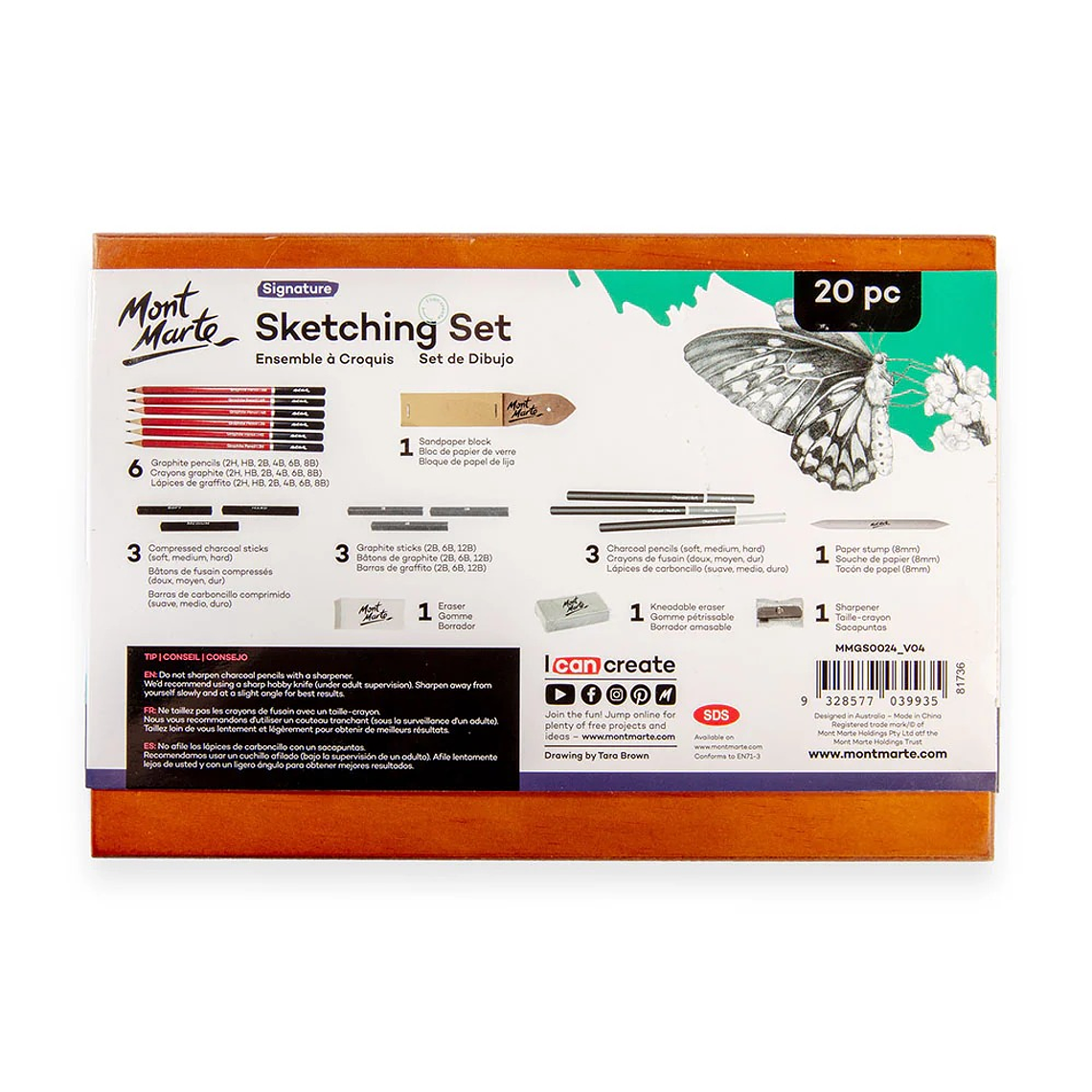 Set Para Dibujo y Bocetos Caja Madera Mont Marte 20 Pcs 6