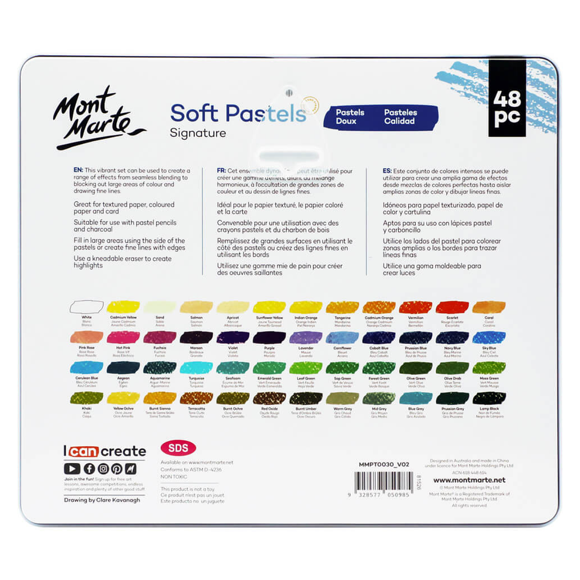 Lata 48 Pasteles Secos Suaves Para Pintar Mont Marte 8