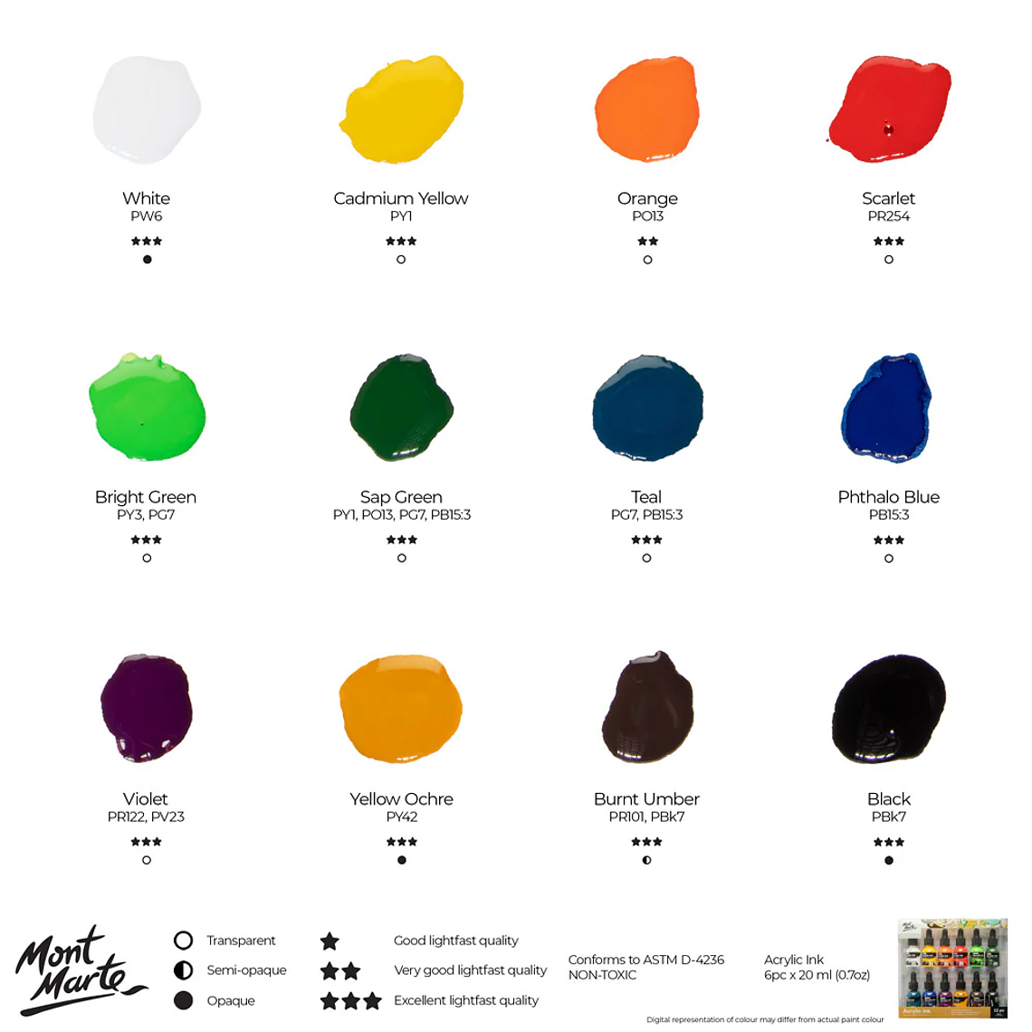 Set 12 Tintas Acrílicas Aerógrafo o Pluma Mont Marte X 20ml 3