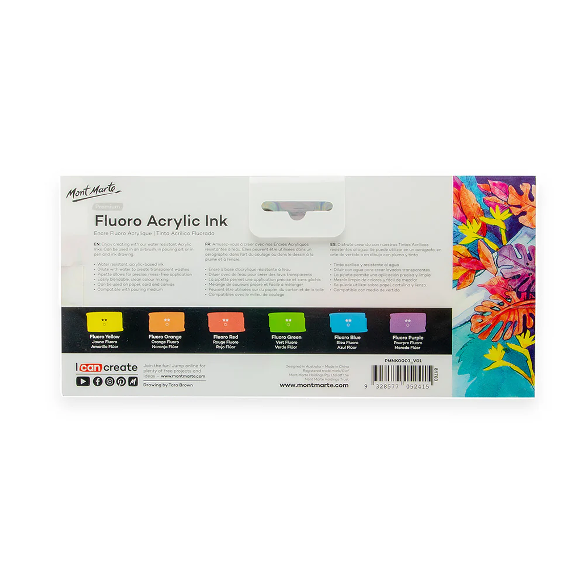 Set 6 Tintas Acrílicas Flúor Aerógrafo Pluma Mont Marte 20ml 2