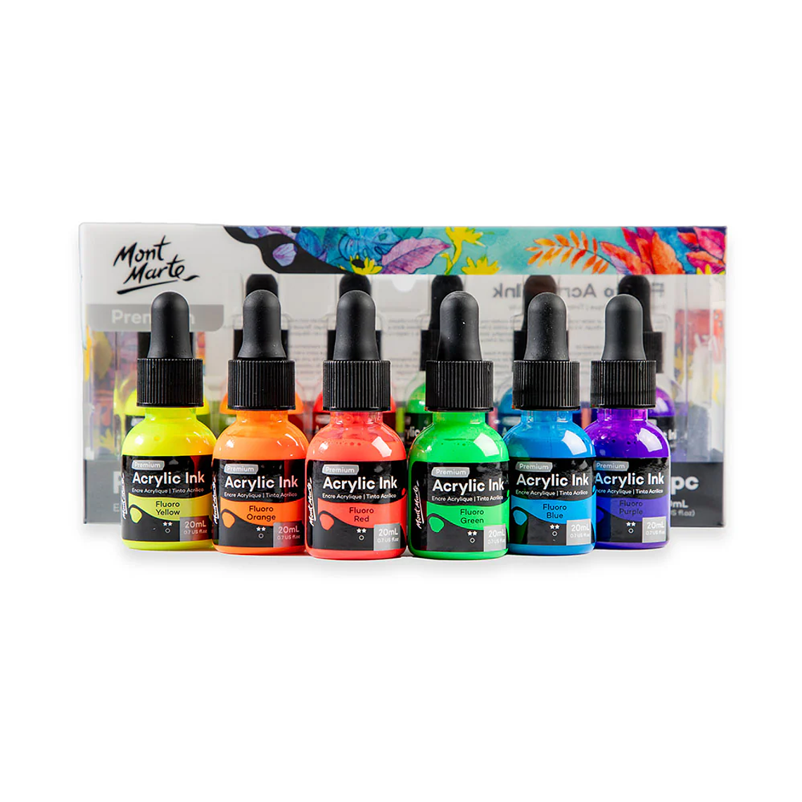 Set 6 Tintas Acrílicas Flúor Aerógrafo Pluma Mont Marte 20ml 3