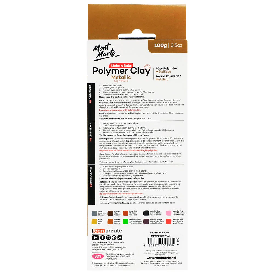 Set 10 Arcillas Polimérica Metálicas De 100g Mont Marte 3