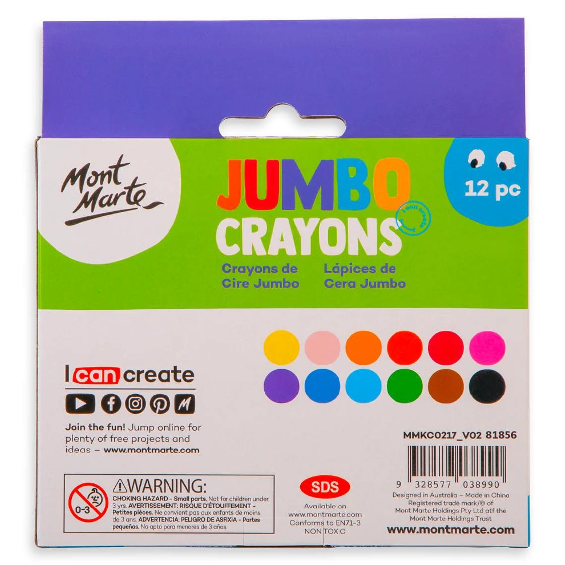 12 Lápices de Cera Crayon Jumbo Mont Marte 3