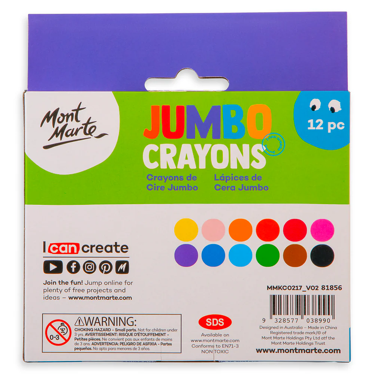 12 Lápices de Cera Crayon Jumbo Mont Marte 3