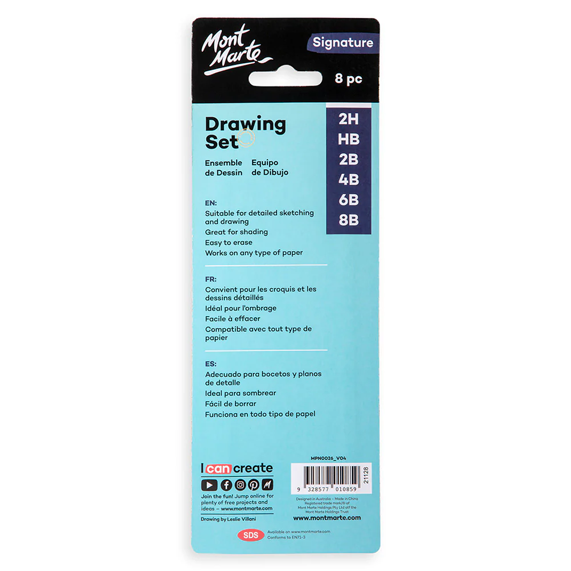 Set de 6 Lápices Grafito Dibujo Técnico con Goma y Sacapunta 2