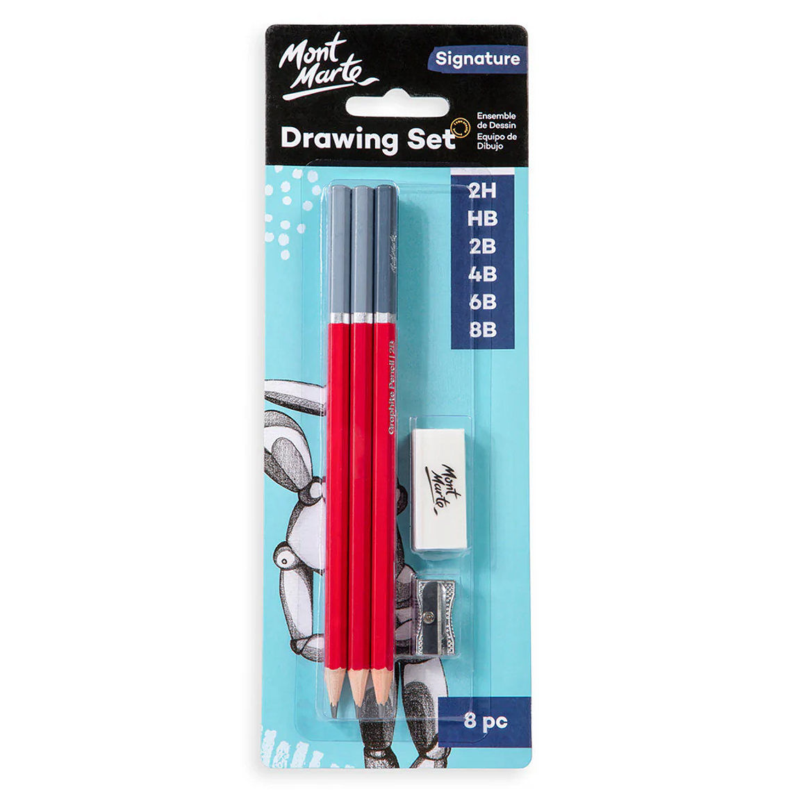 Set de 6 Lápices Grafito Dibujo Técnico con Goma y Sacapunta 1