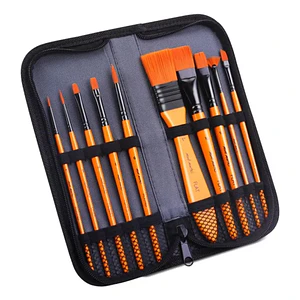 Set De 10 Pinceles Para Acrílicos Con Estuche Mont Marte Naranja