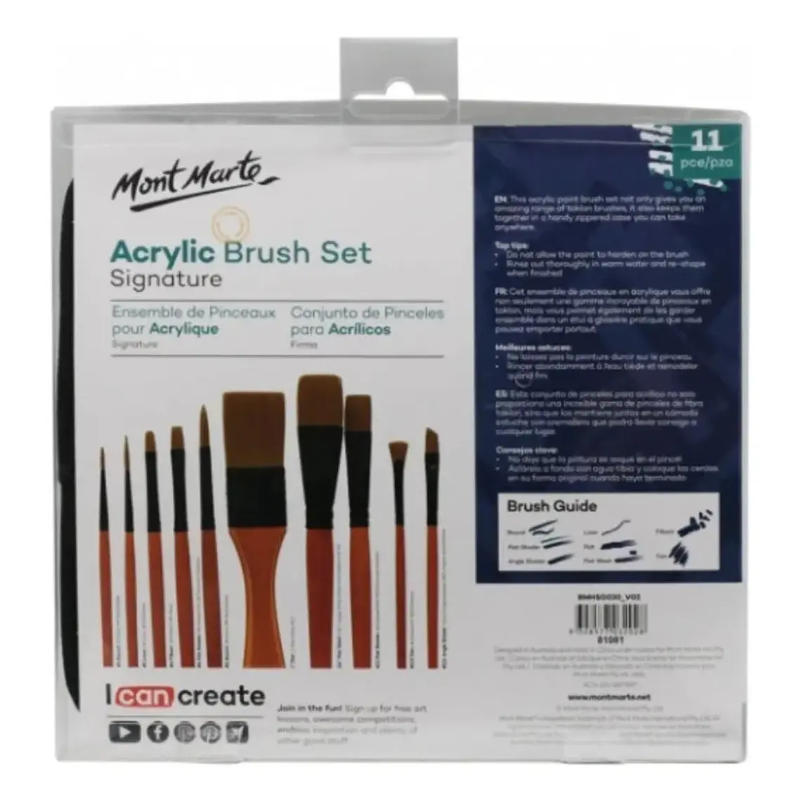 Set De 10 Pinceles Para Acrílicos Con Estuche Mont Marte Naranja 7