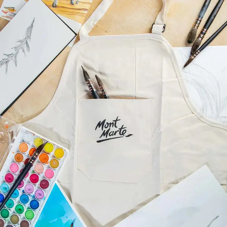 Delantal De Artista Talla Única Con Bolsillos - Mont Marte Beige Plano 7