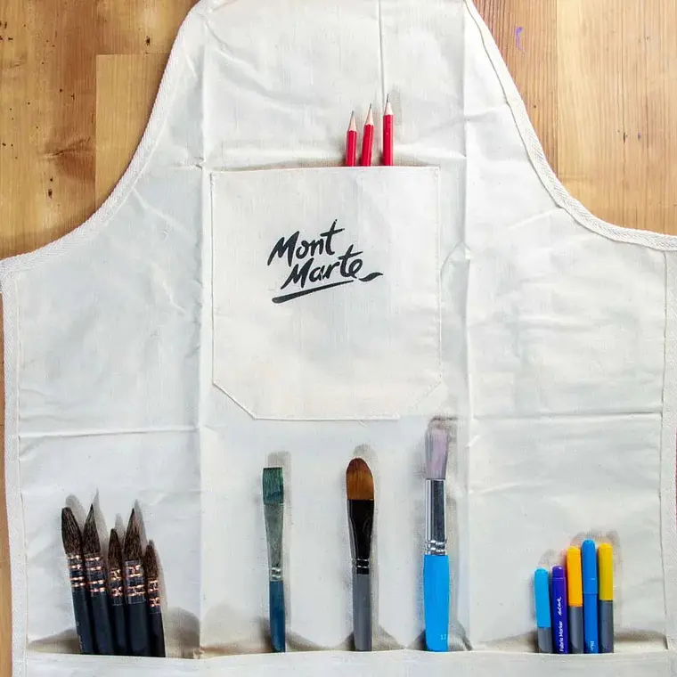 Delantal De Artista Talla Única Con Bolsillos - Mont Marte Beige Plano 8