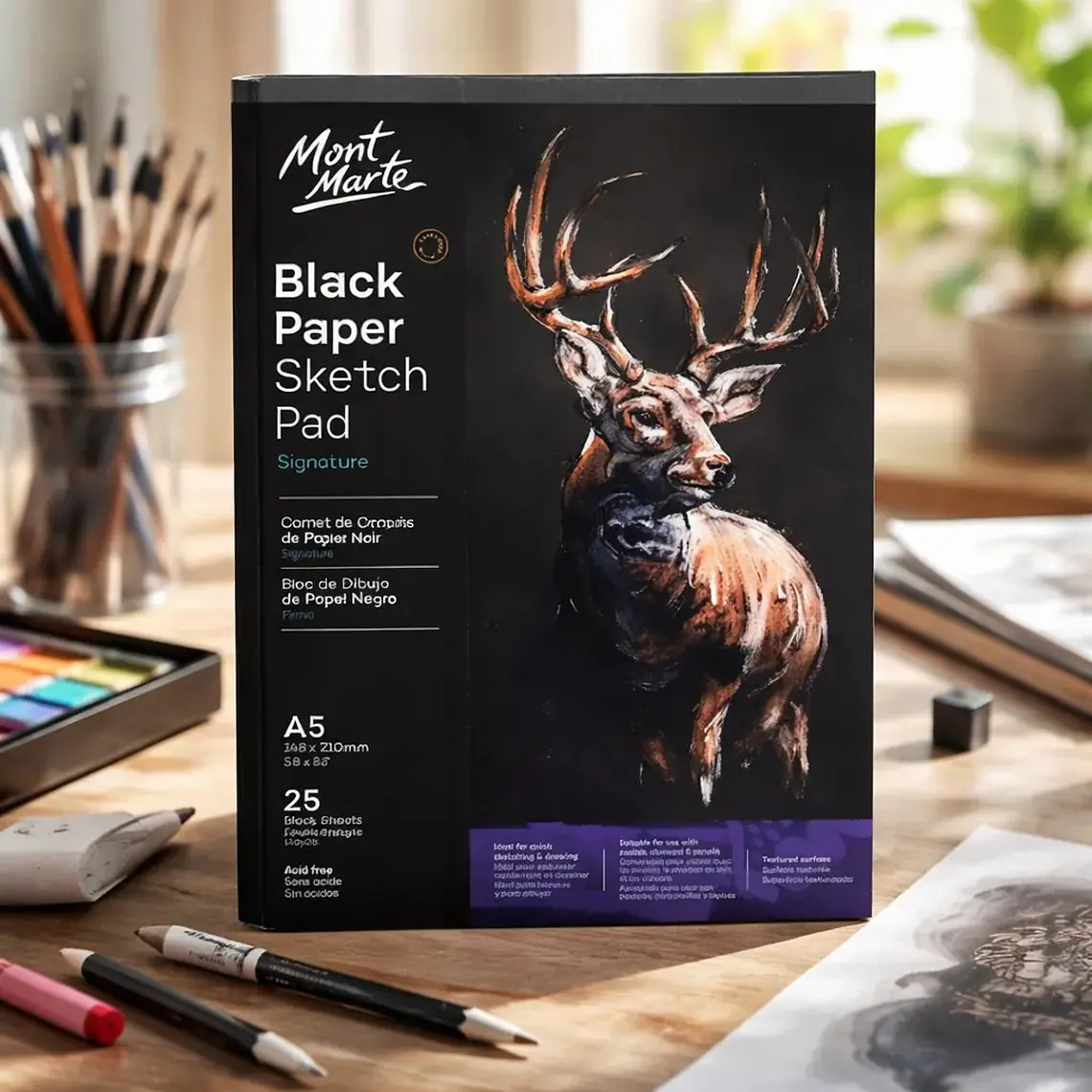 Block Dibujo Papel Negro A5 25 Hojas 140g - Mont Marte 3
