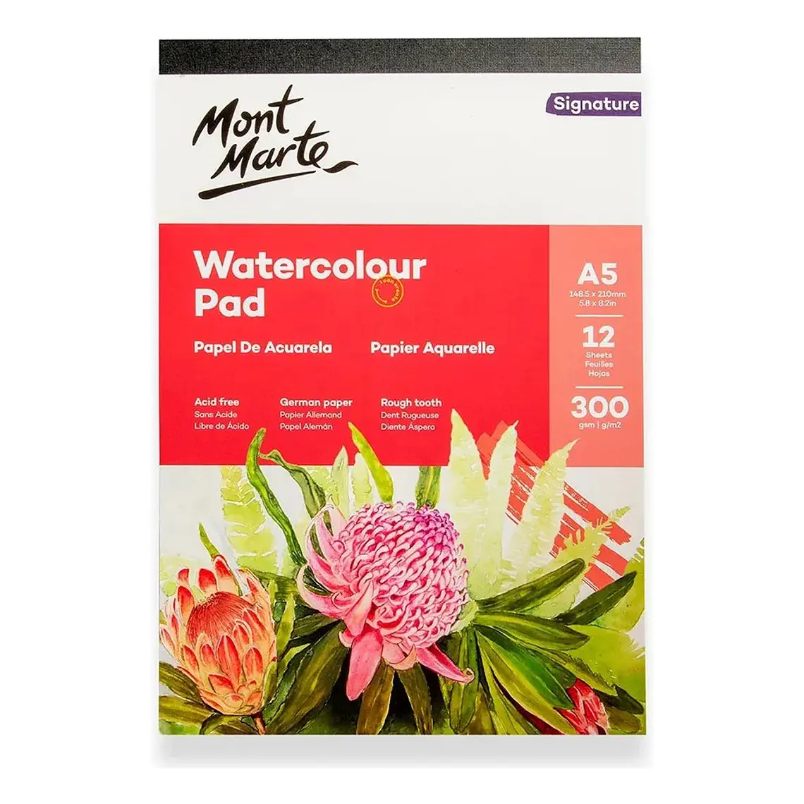 Bloc Papel Para Acuarela Mont Marte A5 300 G/m2 12 Hojas 1