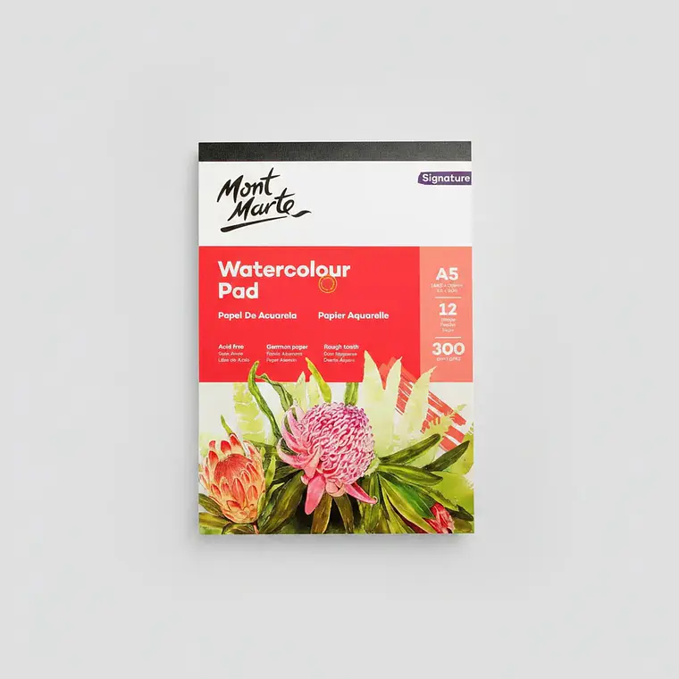 Bloc Papel Para Acuarela Mont Marte A5 300 G/m2 12 Hojas 9