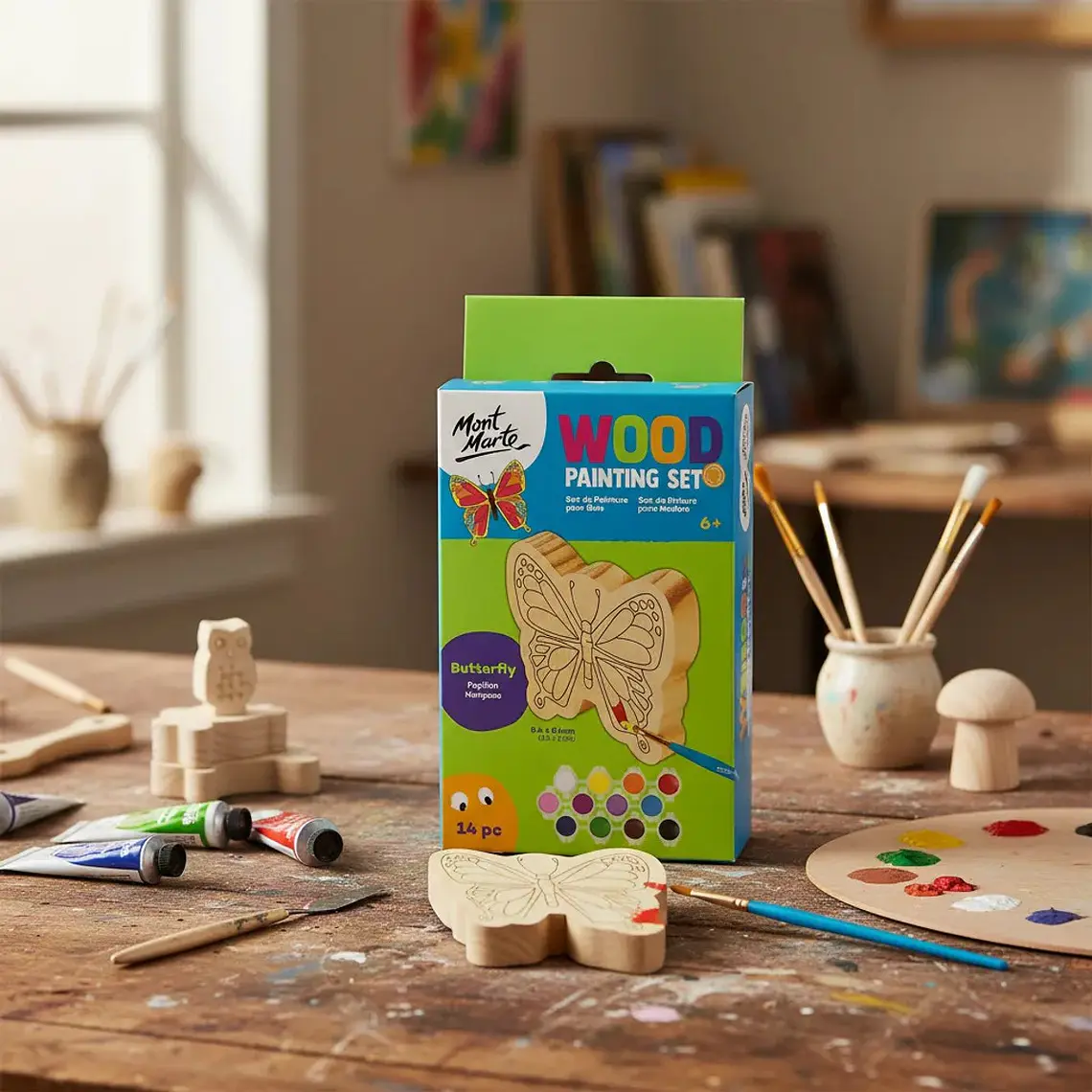 Kit De Pintura Sobre Madera Mont Marte Mariposa 14 Piezas 9