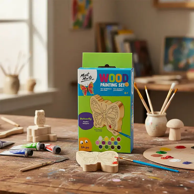 Kit De Pintura Sobre Madera Mont Marte Mariposa 14 Piezas 9