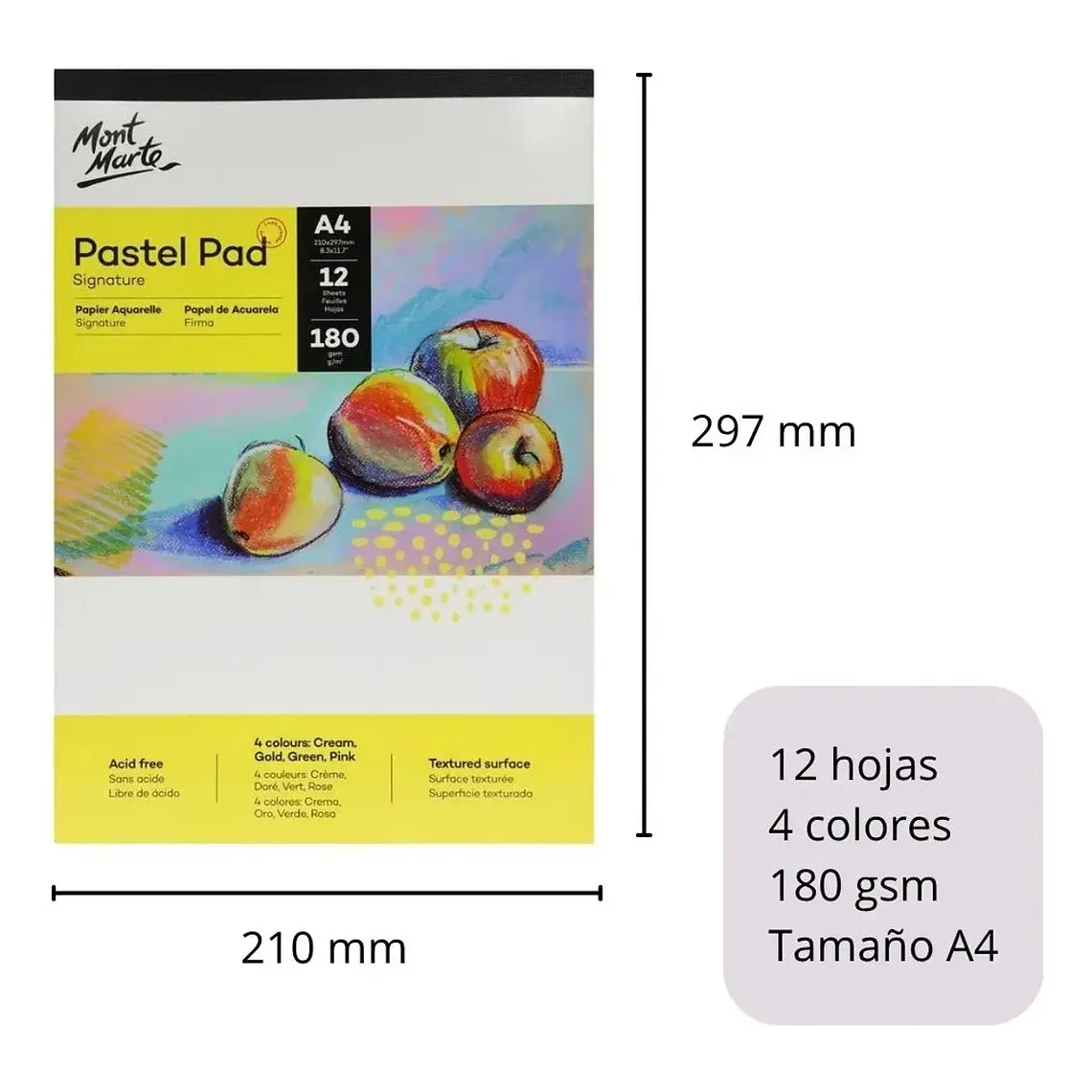 Block Para Pastel Mont Marte A4 180g 12 Hojas 4 Colores 5