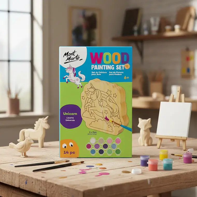 Kit De Pintura Sobre Madera Mont Marte Unicornio 14 Piezas 9