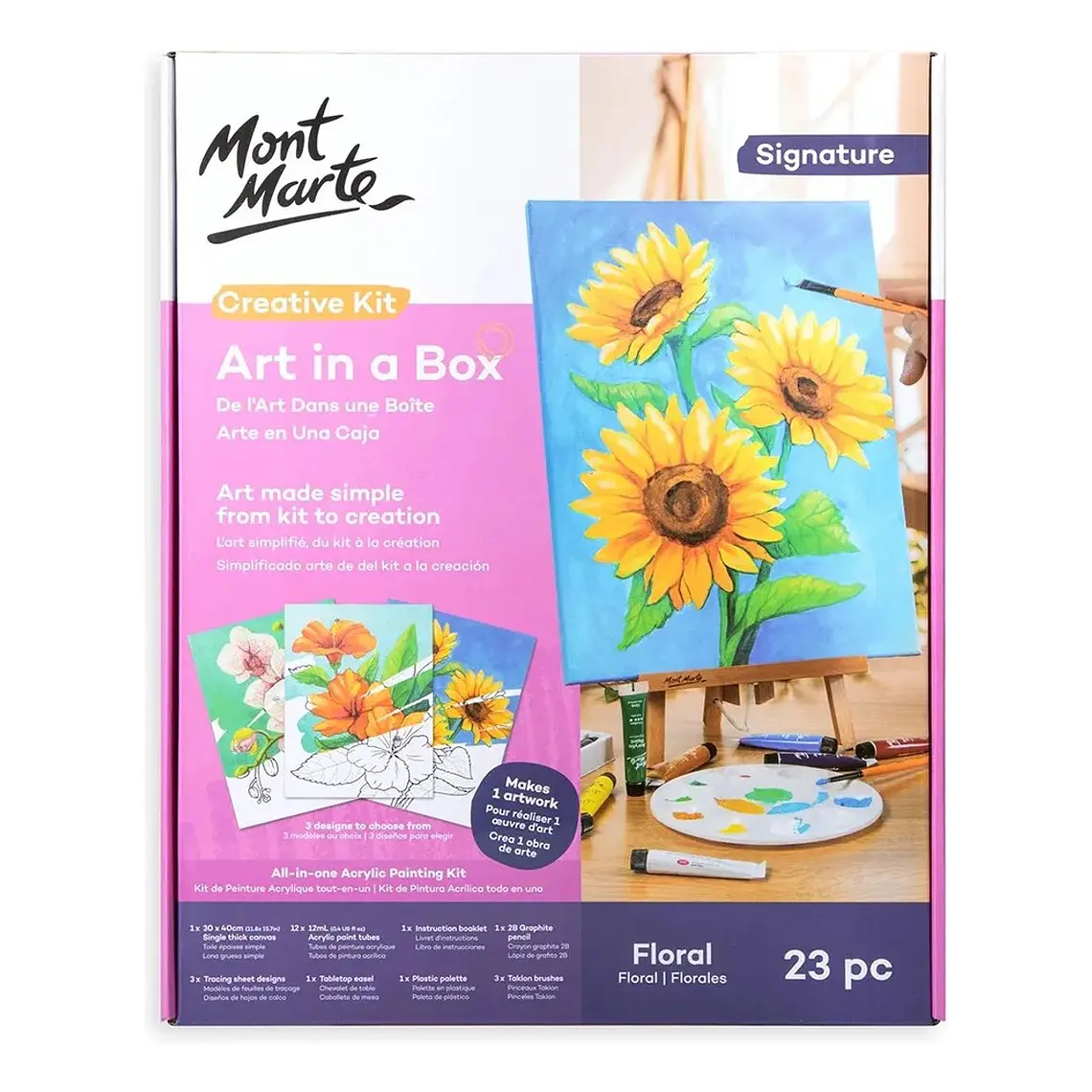 Kit De Arte Pintura Acrílica Flores Mont Marte 23 Pcs 1