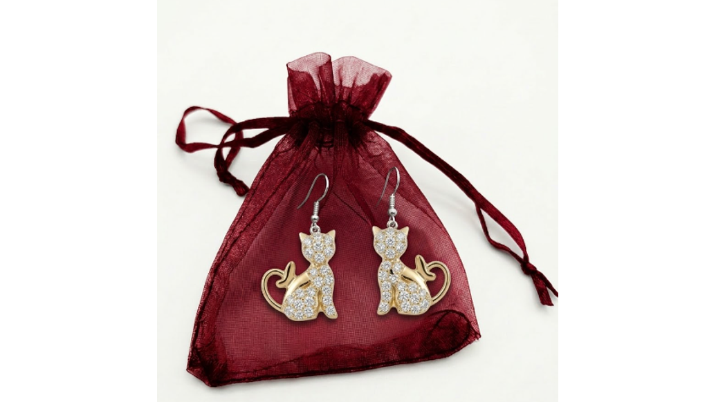 Aros Gatito Brillante con Cristales – Elegancia Dulce que Destaca tu Estilo 2