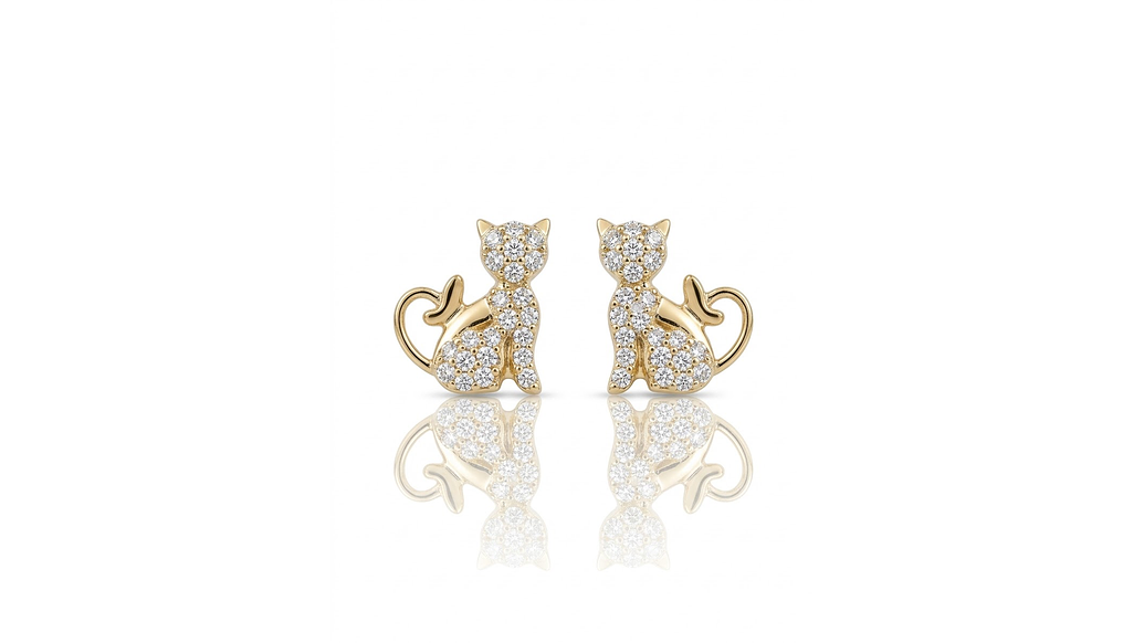 Aros Gatito Brillante con Cristales – Elegancia Dulce que Destaca tu Estilo 1