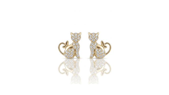 Aros Gatito Brillante con Cristales – Elegancia Dulce que Destaca tu Estilo 1