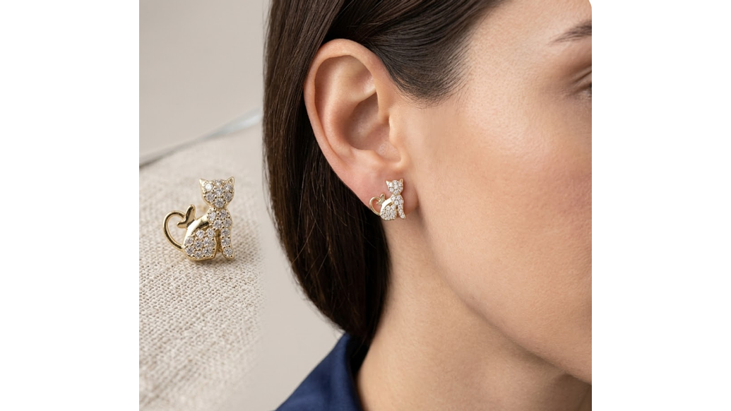 Aros Gatito Brillante con Cristales – Elegancia Dulce que Destaca tu Estilo 3