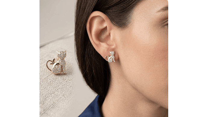 Aros Gatito Brillante con Cristales – Elegancia Dulce que Destaca tu Estilo 3