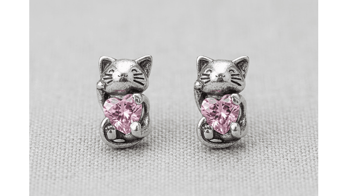 Aros Gatito Corazón Rosa –  Estilo Dulce y Elegante 1