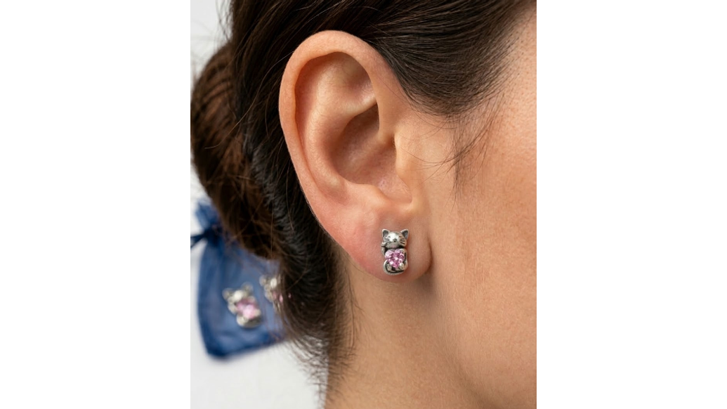 Aros Gatito Corazón Rosa –  Estilo Dulce y Elegante 2