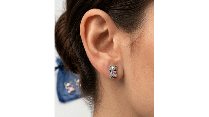 Aros Gatito Corazón Rosa –  Estilo Dulce y Elegante 2