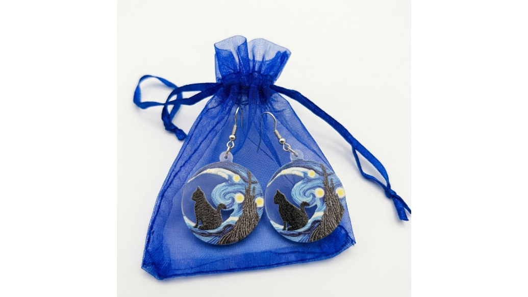 Aros Gato y Luna Estilo Noche Estrellada – Diseño Artístico y Original 3