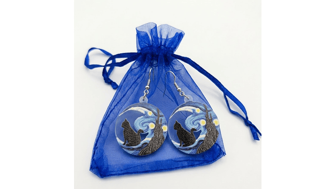 Aros Gato y Luna Estilo Noche Estrellada – Diseño Artístico y Original 3